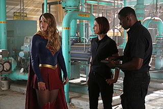 "Stronger Together" -- When Kara's attempts to help National City don't go according to plan, she must put aside the doubts that she -- and the city's media -- has about her abilities in order to capture an escapee from the Kryptonian prison, Fort Rozz, when SUPERGIRL moves to its regular time period, Monday, Nov. 2 (8:00-9:00 PM, ET/PT) on the CBS Television Network. Pictured left to right: Melissa Benoist, Chyler Leigh and David Harewood  Photo: Cliff Lipson/CBS  ÃÂ©2015 CBS Broadcasting, Inc. All Rights Reserved