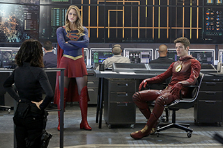 "Worlds Finest" -- Kara gains a new ally when the lightning-fast superhero The Flash suddenly appears from an alternate universe and helps Kara battle Siobhan, aka Silver Banshee, and Livewire in exchange for her help in finding a way to return him home, on SUPERGIRL, Monday, March 28 (8:00-9:00 PM, ET/PT) on the CBS Television Network. Pictured left to right: Jenna Dewan-Tatum, Melissa Benoist and Grant Gustin  Photo: Robert Voets/Warner Bros. Entertainment Inc. ÃÂ© 2016 WBEI. All rights reserved.